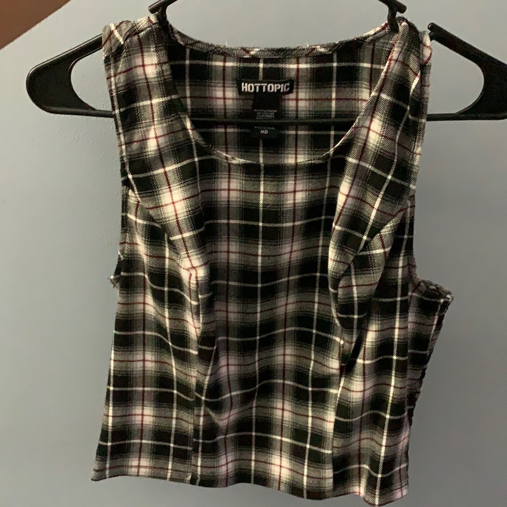 Black White & Burgundy Plaid Girls Crop Tank Top